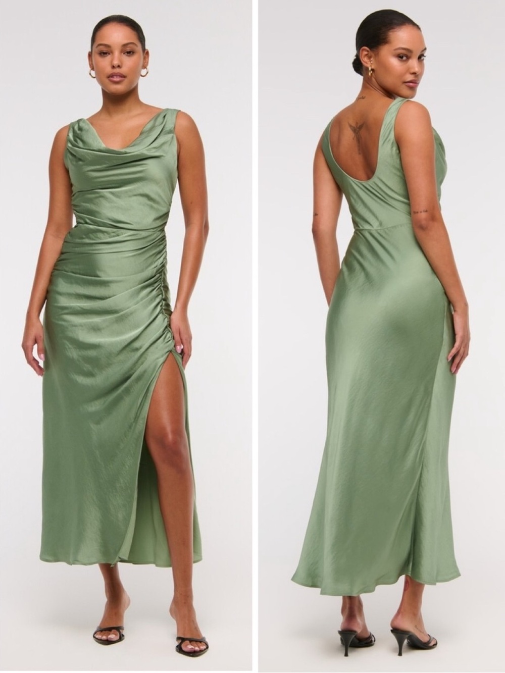 Abercrombie & Fitch A&F Satin Cowl Neck Draped Maci Dress Lush Green XL NEW $140